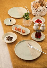 Hermia N25006 Juego de Desayuno de Porcelana 26 Piezas Verde y Crema