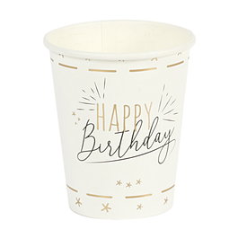 Party Time Juego de 6 Vasos de Cartón para Cumpleaños, 200ml, Modelos Surtidos (Blanco, Negro)