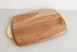 DKD Home Decor Tabla de Cortar Acacia e Inox Natural 40,5x26,6x4,5 cm