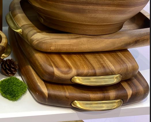 DKD Home Decor Tabla de Cortar Acacia e Inox Natural 40,5x26,6x4,5 cm