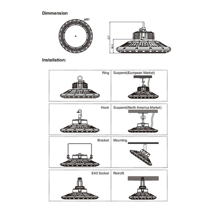Synergy21 Spot Colgante LED UFO 200W 120° para Industria y Almacenes, Modelo Synergy 21
