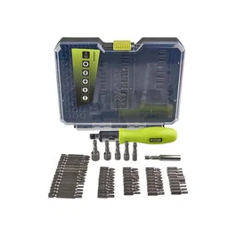 Ryobi RAK59SD Estuche de 59 puntas de destornillador con destornillador de trinquete - Incluye tipos Philips, Plano, Pozidriv y Torx