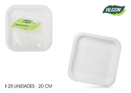 Algon Set 25 Platos Cuadrados Cartón Natural 20 cm (18 Unidades)
