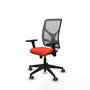 Silla de oficina Motilla con mecanismo Sincro tapizada con Tela color Naranja oscuro y malla color Gris. Equipada con lumbar 1D, Brazos 3D y Ruedas 65 mm parqué