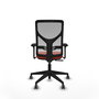 Silla de oficina Motilla con mecanismo Sincro tapizada con Tela color Naranja oscuro y malla color Gris. Equipada con lumbar 1D, Brazos 3D y Ruedas 65 mm parqué