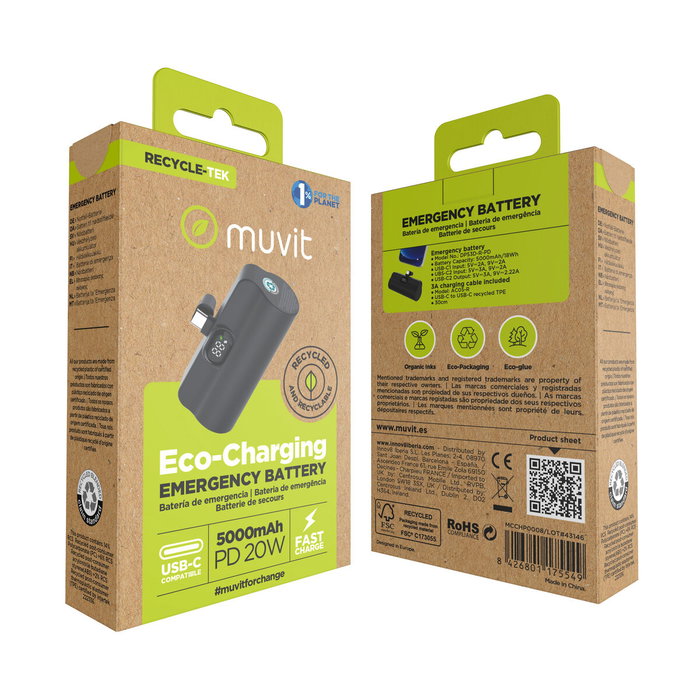 Powerbank Muvit for Change DP53D-R-PD Negro 5000 mAh