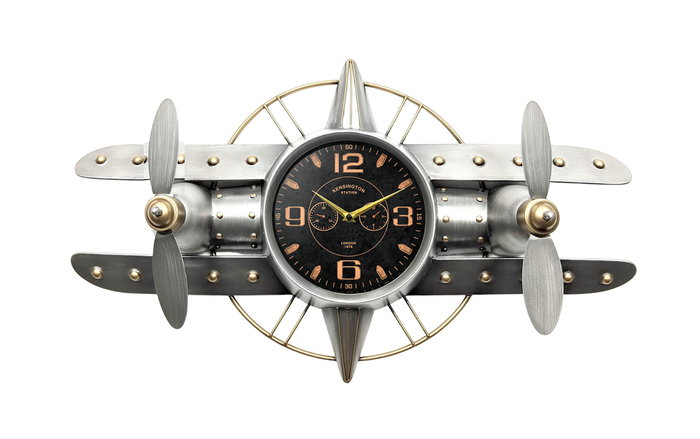 DKD Home Decor Reloj de Pared Metal Avion Plateado DKD Home Decor Reloj de Pared Metal Avion Plateado