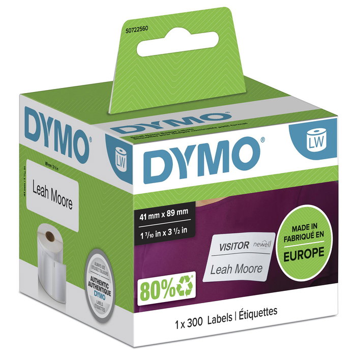Dymo Etiquetas LabelWriter 89 x 41 mm, 300 unidades, Blanco Dymo Etiquetas LabelWriter 89 x 41 mm, 300 unidades, Blanco