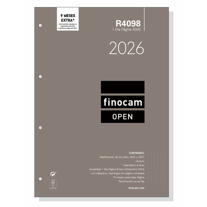 Finocam Recambio Anual Agenda de Anillas Open R4098 2026 210x297 mm Finocam Recambio Anual Agenda de Anillas Open R4098 2026 210x297 mm