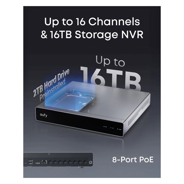 EUFY S4 Max Sistema de Seguridad NVR, 8 Canales, 3840 x 2160, 2 TB + 16 TB HDD, Negro/Gris/Blanco EUFY S4 Max Sistema de Seguridad NVR, 8 Canales, 3840 x 2160, 2 TB + 16 TB HDD, Negro/Gris/Blanco