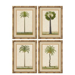 DKD Home Decor Set de 4 Cuadros de Cristal y Bambú Palmera 45x60 cm