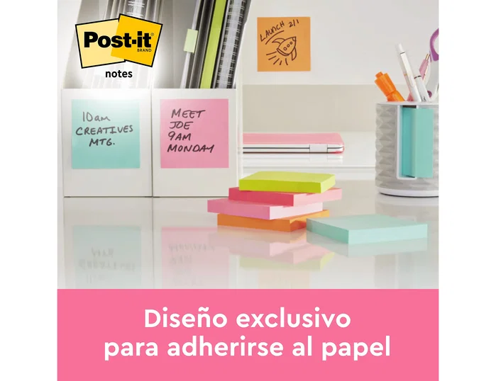 Post-it Bloc de notas adhesivas quita y pon fucsia neón con 100 hojas 76x76 mm