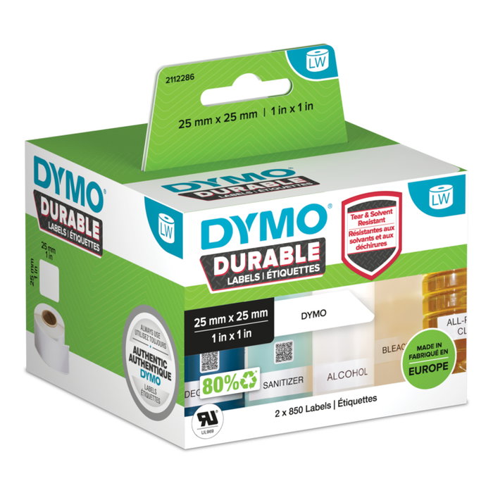 DYMO Etiqueta LW DURABLE 1" X 1" (25MM X 25MM) Papel blanco DYMO Etiqueta LW DURABLE 1" X 1" (25MM X 25MM) Papel blanco