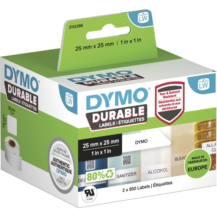 Dymo Etiquetas LabelWriter Durable 25 x 25 mm Blanco (2 Rollos, 1700 uds)