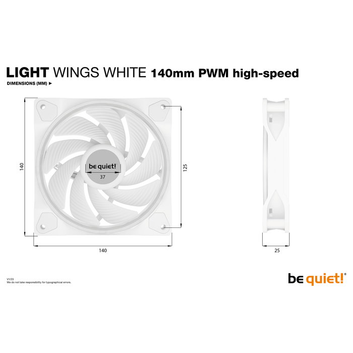 Be Quiet! LIGHT WINGS White 140mm PWM Triple-Pack, Ventilador 14 cm, 2200 RPM, 121.82 m3/h, Blanco, LED Multi, 3 Unidades Be Quiet! LIGHT WINGS White 140mm PWM Triple-Pack, Ventilador 14 cm, 2200 RPM, 121.82 m3/h, Blanco, LED Multi, 3 Unidades