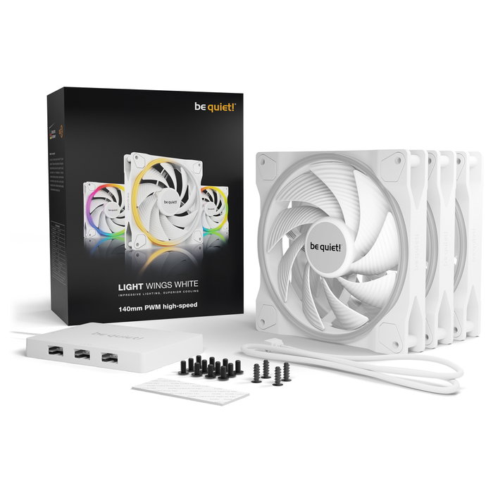 Be Quiet! LIGHT WINGS White 140mm PWM Triple-Pack, Ventilador 14 cm, 2200 RPM, 121.82 m3/h, Blanco, LED Multi, 3 Unidades Be Quiet! LIGHT WINGS White 140mm PWM Triple-Pack, Ventilador 14 cm, 2200 RPM, 121.82 m3/h, Blanco, LED Multi, 3 Unidades