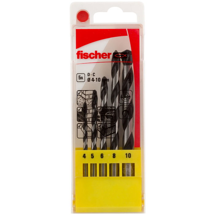 Fischer Juego de 5 Brocas de Percusión con Punta de Carburo (ø4,0 / 5,0 / 6,0 / 8,0 / 10,0 mm) Fischer Juego de 5 Brocas de Percusión con Punta de Carburo (ø4,0 / 5,0 / 6,0 / 8,0 / 10,0 mm)
