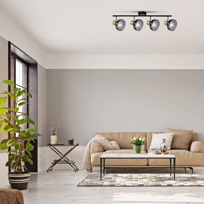 Activejet AJE-LISA Lámpara de Pared de Techo Doble, 4 Bombillas E14, Negro y Dorado, Metal Cepillado, IP20, para Salón