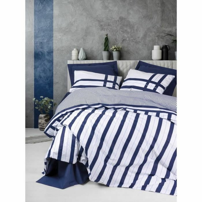 Aucune Juego de cama Azul 100% algodón con funda nórdica y 2 fundas de almohada Aucune Juego de cama Azul 100% algodón con funda nórdica y 2 fundas de almohada