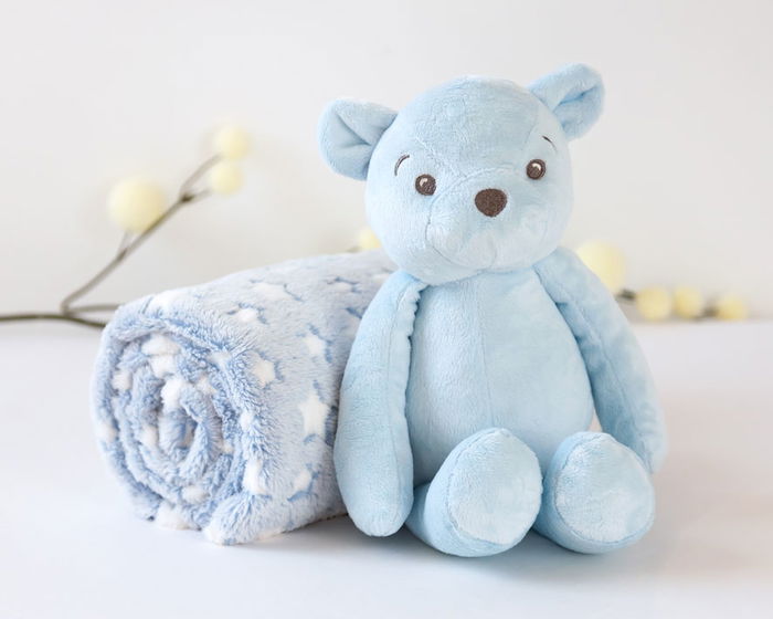 KioKids Oso De Peluche Azul Con Mantita De Estrellas 25 cm +0 Meses Regalo Bebé KioKids Oso De Peluche Azul Con Mantita De Estrellas 25 cm +0 Meses Regalo Bebé