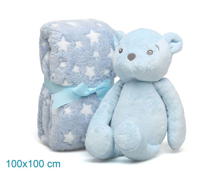KioKids Oso De Peluche Azul Con Mantita De Estrellas 25 cm +0 Meses Regalo Bebé KioKids Oso De Peluche Azul Con Mantita De Estrellas 25 cm +0 Meses Regalo Bebé