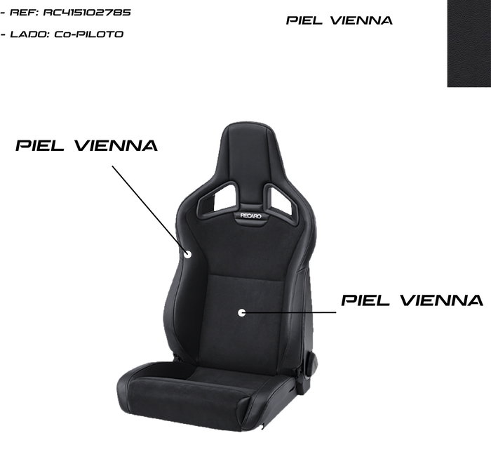 Recaro RC415102785 Asiento Cross Sportster CS para Copiloto, Piel Vienna Negro, con Airbag Lateral y Calefacción, Homologación ABE/TÜV