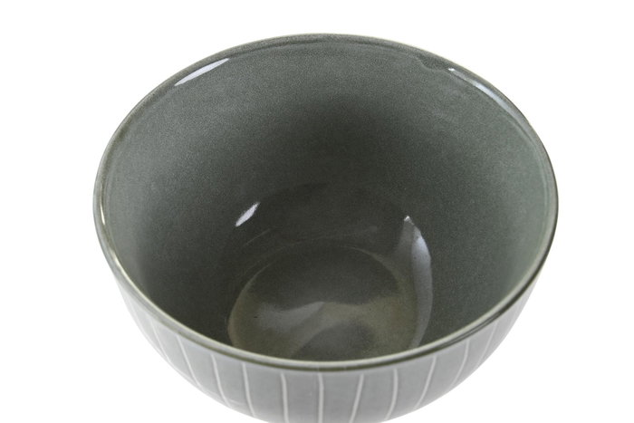 DKD Home Decor Cuenco de Gres Esmaltado con Rayas Verdes