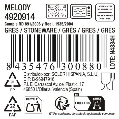 Inde Mug Jumbo 450 cc "Melody" Ø11.7x7.8 cm (36 Unidades)
