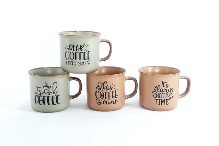 DKD Home Decor Set de 4 Tazas de Gres Rosa Mate