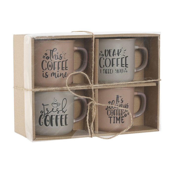 DKD Home Decor Set de 4 Tazas de Gres Rosa Mate