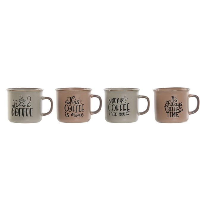 DKD Home Decor Set de 4 Tazas de Gres Rosa Mate