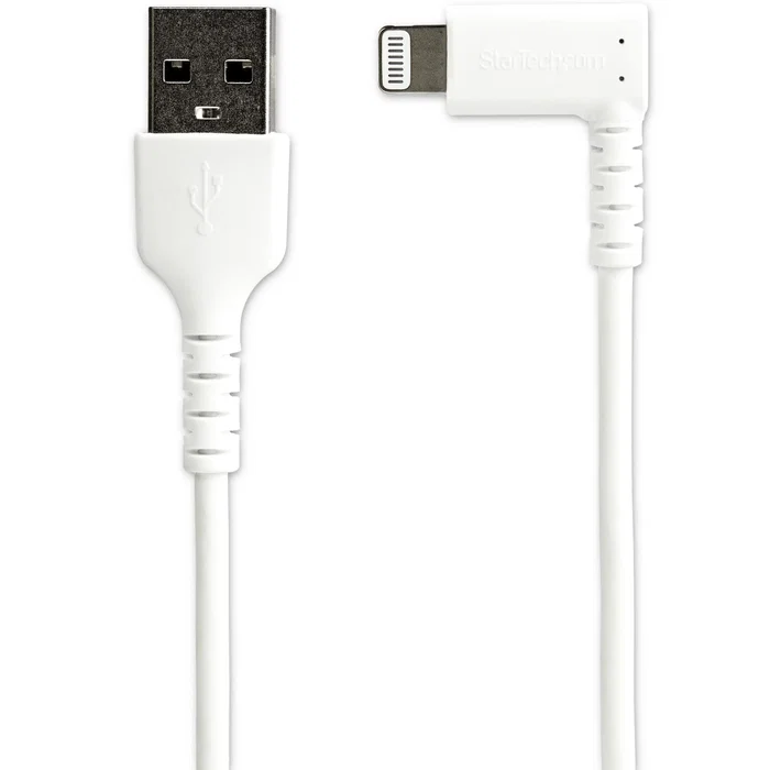 StarTech.com Cable USB-A a Lightning Angular RUSBLTMM1MWR 1m - Certificado MFi - Reforzado con Fibra de Aramida - Alivio de Tensión - Color Blanco