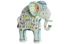 DKD Home Decor Figura de Elefante en Metal Azul
