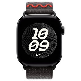 Apple Nike Sport Loop Banda para Apple Watch 44mm 45mm 46mm 49mm Midnight Black - Nylon y Poliéster Reciclado, Cierre de Velcro