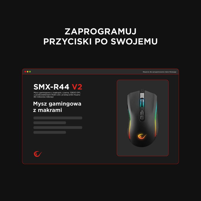 Rampage SMX-R44V2 Ratón Gaming 12800 DPI RGB LED 1kHz HUANO Makro Negro