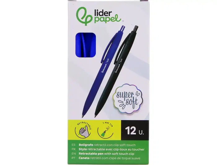 Liderpapel Bolígrafo Retráctil Soft Touch Punta 1 mm con Clip, Tinta Azul, Cuerpo Azul - Para Uso Diario Liderpapel Bolígrafo Retráctil Soft Touch Punta 1 mm con Clip, Tinta Azul, Cuerpo Azul - Para Uso Diario