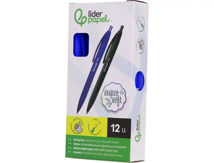 Liderpapel Bolígrafo Retráctil Soft Touch Punta 1 mm con Clip, Tinta Azul, Cuerpo Azul - Para Uso Diario Liderpapel Bolígrafo Retráctil Soft Touch Punta 1 mm con Clip, Tinta Azul, Cuerpo Azul - Para Uso Diario