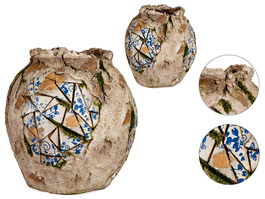 Ibergarden Jarron Poliresina Rustico 27 cm (Alto x Ancho x Largo) - Gris, Blanco, Azul (Set de 2)