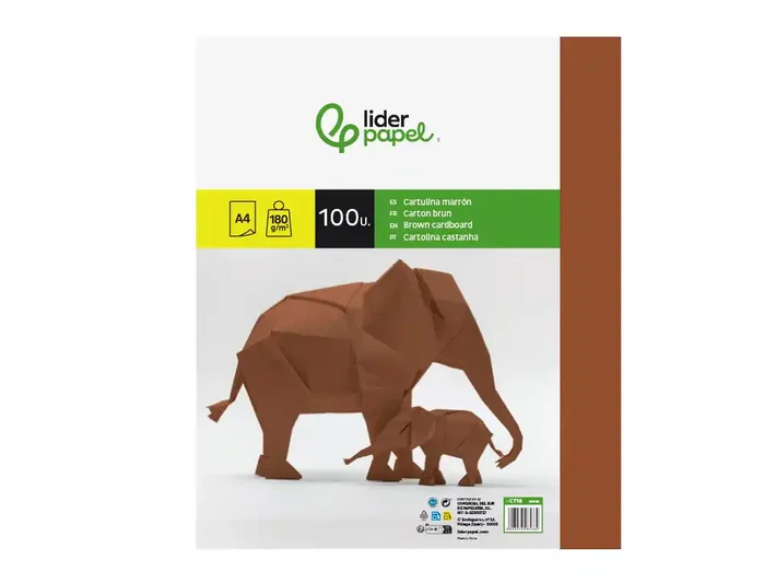 Liderpapel Cartulina A4 Marrón 180g/m2 Paquete de 100 Hojas Liderpapel Cartulina A4 Marrón 180g/m2 Paquete de 100 Hojas