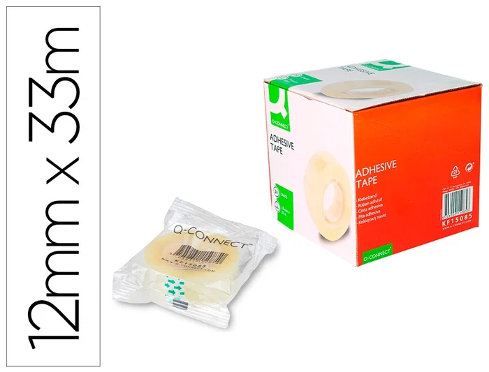 Q-connect Cinta adhesiva transparente 33 m x 12 mm, encelofanada, para embalar y sujeción de materiales ligeros Q-connect Cinta adhesiva transparente 33 m x 12 mm, encelofanada, para embalar y sujeción de materiales ligeros