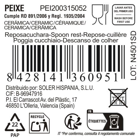 Inde Reposacucharas de Madera Peixe, 24.7 x 7.2 x 2.6 cm (24 Unidades)