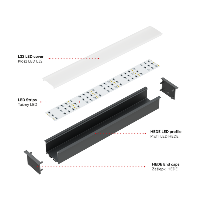 KIMERA Perfil de Aluminio HEDE Anodizado Negro con Difusor Opal y Accesorios 2,02 m