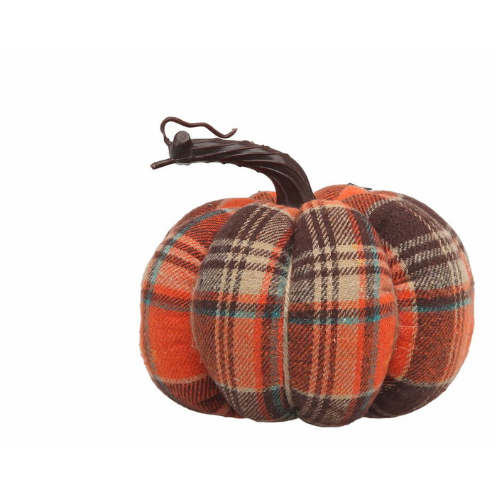 Calabaza Decorativa de Tela A Cuadros Escoceses Vintage Naranja 15x15 cm Calabaza Decorativa de Tela A Cuadros Escoceses Vintage Naranja 15x15 cm