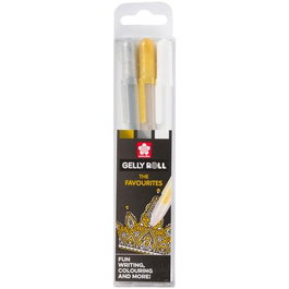 Talens Sakura Estuche de 3 Bolígrafos Gelly Roll Metallic - Oro, Plata y Blanco - Set de 6 unidades (Set de 6)