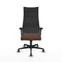 Sillón Albacete con mecanismo Sincro tapizada con Tela color Marrón oscuro y malla color Negro. Equipado con Base nailon negra, Brazos 1D y Ruedas 65 mm parqué