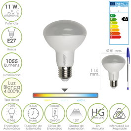 MAURER Bombilla LED Standar Rosca E27 11W Luz Blanca 4000K