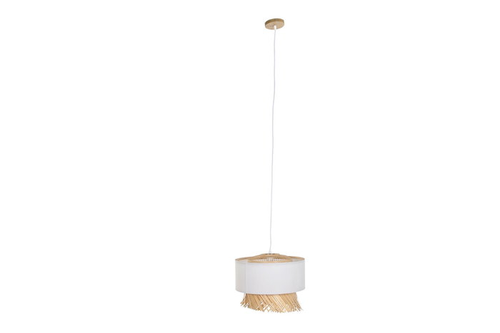 DKD Home Decor Lámpara de Techo de Bambú y Poliéster con Flecos E27 DKD Home Decor Lámpara de Techo de Bambú y Poliéster con Flecos E27
