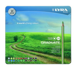 Lyra Graduate Lápices de Colores - Caja Metálica con 24 Colores Surtidos, Forma Hexagonal