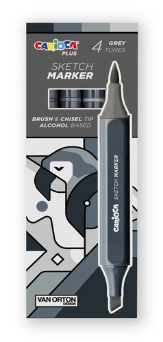 CARIOCA Rotulador Plus Sketch Marker Doble Punta, Caja de 4 Colores Grises CARIOCA Rotulador Plus Sketch Marker Doble Punta, Caja de 4 Colores Grises