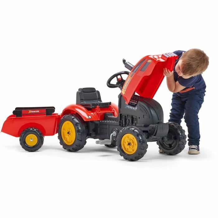 Falk Tractor a pedal Rojo con capota abatible y remolque Falk Tractor a pedal Rojo con capota abatible y remolque